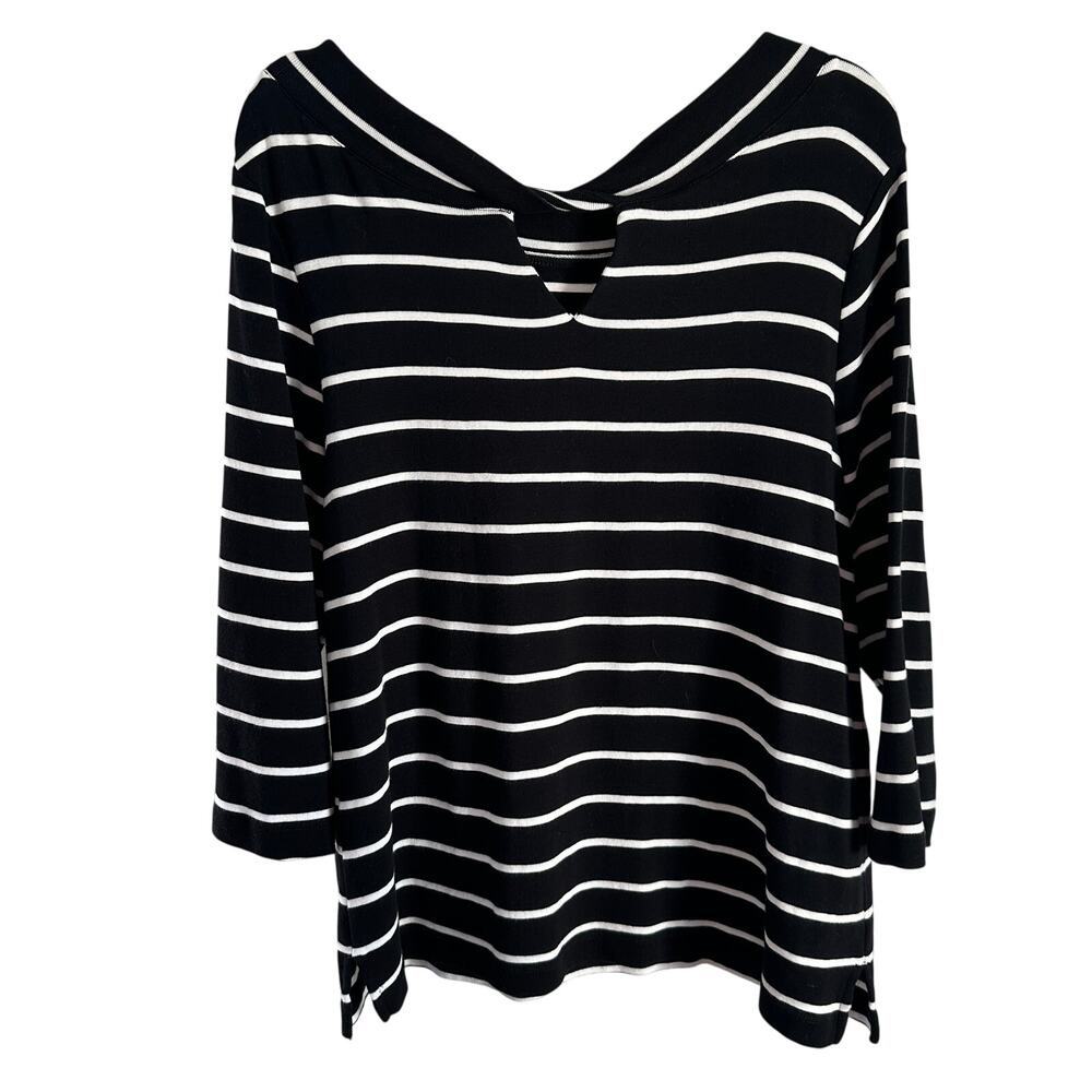 Chico’s Size 3 XL Black White Stripe Cotton Top Casual Work Travel